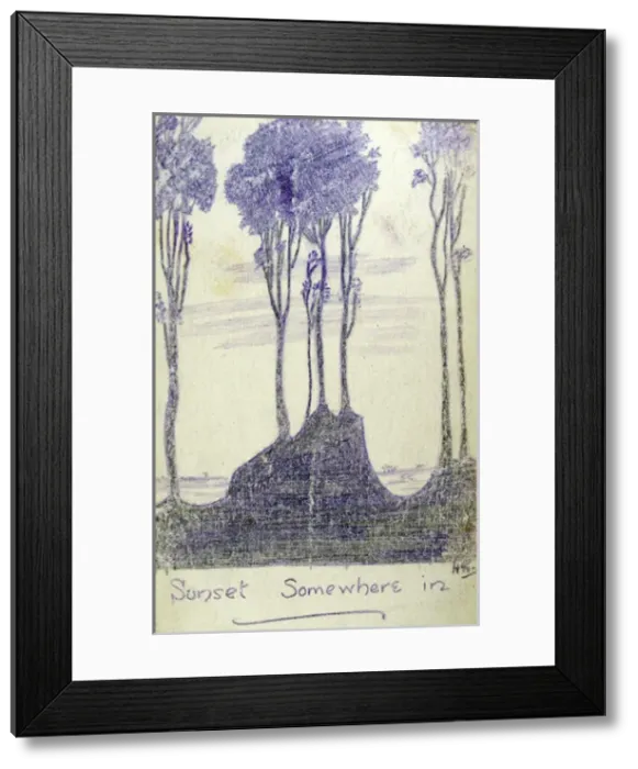 Framed Print : Sunset somewhere in. WWI drawing Framed Print : Sunset somewhere in. WWI drawing
