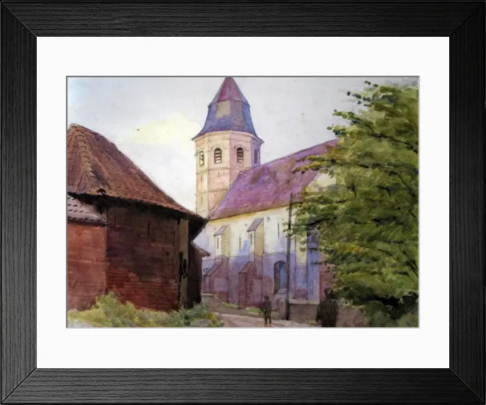 Framed Print : Street scene with church and soldiers, France June 18 Framed Print : Street scene with church and soldiers, France June 18