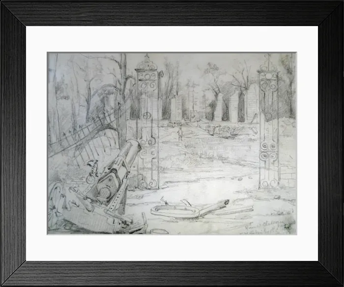Framed Print : Knocked out German trench mortar at chateau at Hangard Framed Print : Knocked out German trench mortar at chateau at Hangard