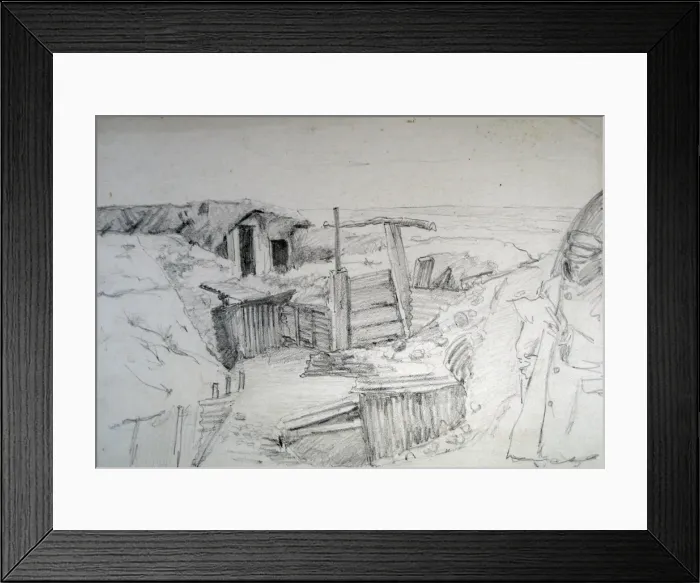 Framed Print : A soldier reading a letter in the trenches Framed Print : A soldier reading a letter in the trenches
