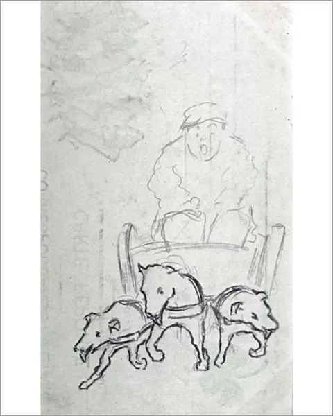 Three dogs pulling a cart