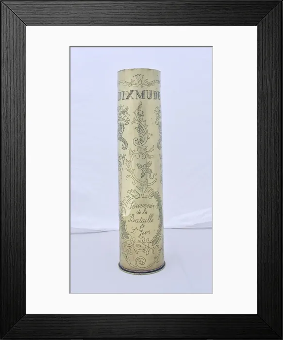 Framed Print : French 77mm shell case - Souvenir de la Bataille de L Yse Framed Print : French 77mm shell case - Souvenir de la Bataille de L Yse