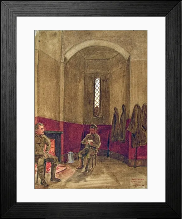 Framed Print : Southern Guard Room, Alexandra Palace - 2 soldiers by fire