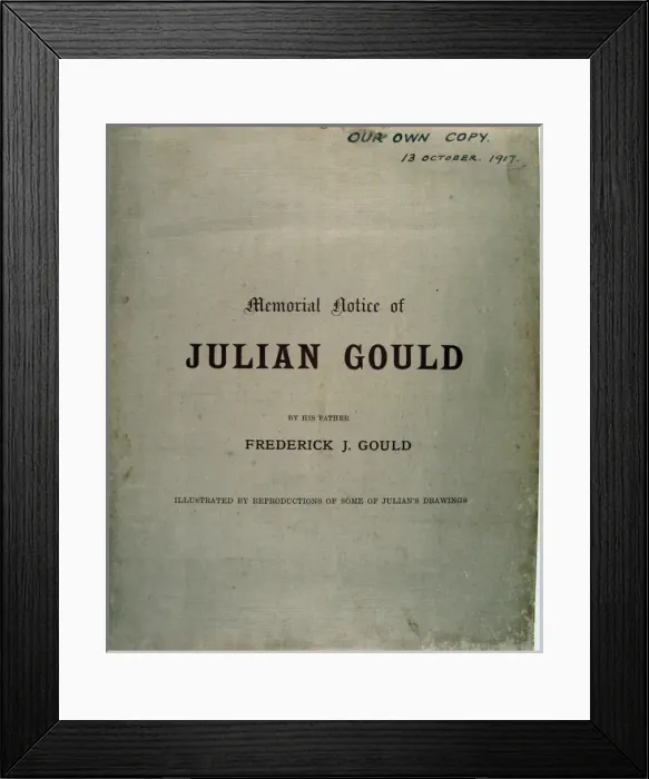 Framed Print : A Memorial Notice of Julian Gould, D Company Framed Print : A Memorial Notice of Julian Gould, D Company
