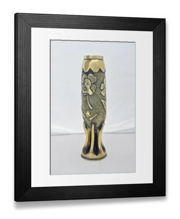 Framed Print : Decorated 75mm shell case with a fluted bottom Framed Print : Decorated 75mm shell case with a fluted bottom
