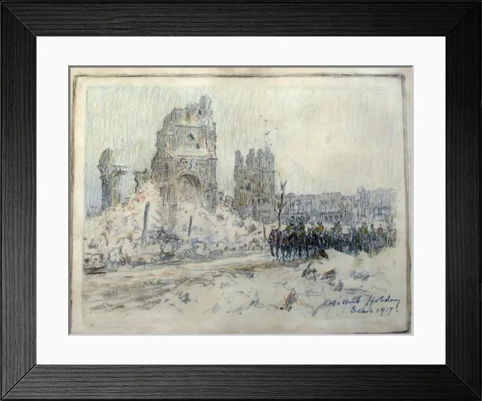 Framed Print : Ypres - Artillery convoy on road passing St Martins Church Framed Print : Ypres - Artillery convoy on road passing St Martins Church