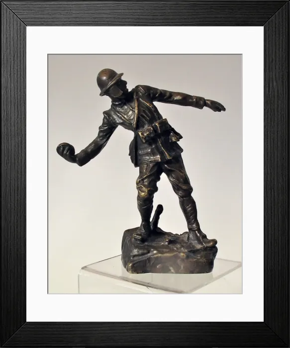 Framed Print : Bronze figure of an Italian bomber wearing Farina helme Framed Print : Bronze figure of an Italian bomber wearing Farina helme