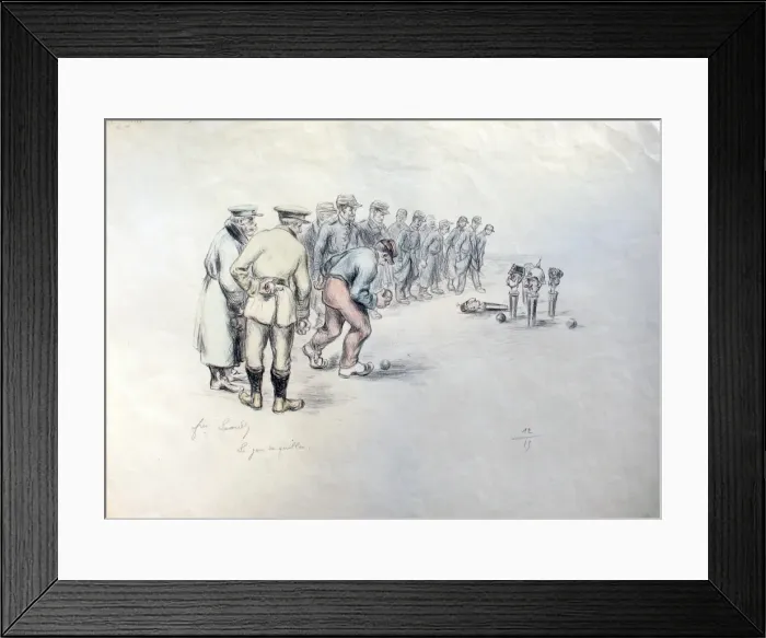 Framed Print : Le Jeu de Quiller Allied soldiers playing skittles Framed Print : Le Jeu de Quiller Allied soldiers playing skittles