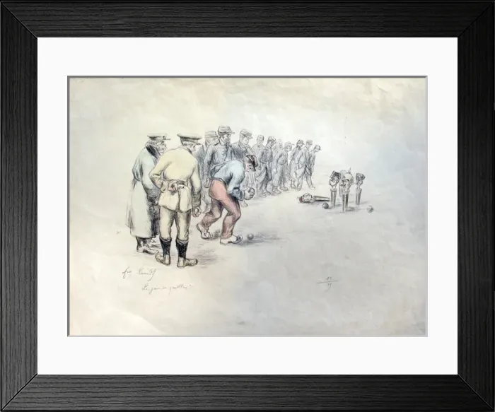 Framed Print : Le Jeu de Quiller Allied soldiers playing skittles Framed Print : Le Jeu de Quiller Allied soldiers playing skittles