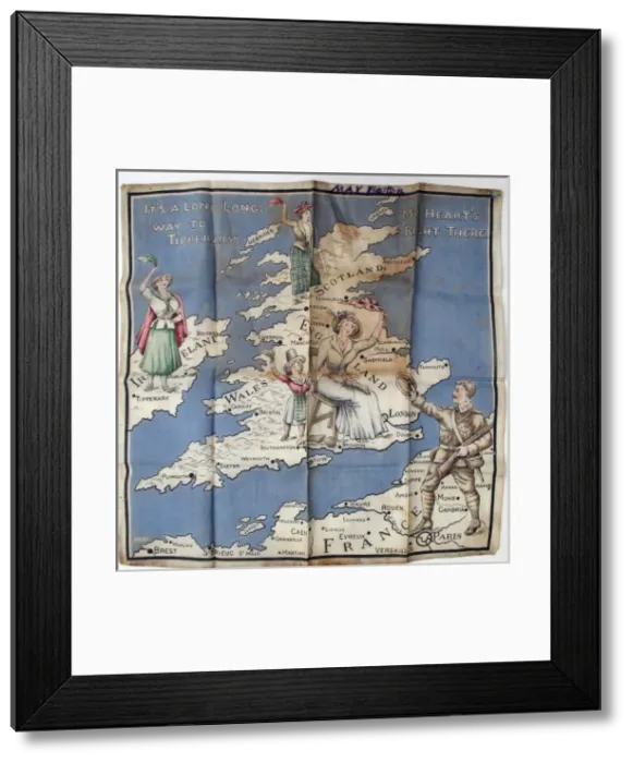 Framed Print : WWI pictorial hankerchief - A soldier waving farewell Framed Print : WWI pictorial hankerchief - A soldier waving farewell