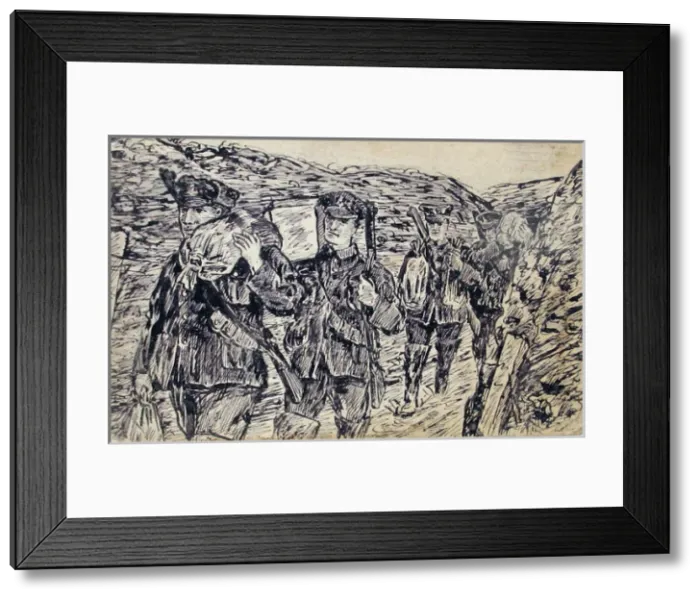 Framed Print : Carrying rations up the communication trench Framed Print : Carrying rations up the communication trench