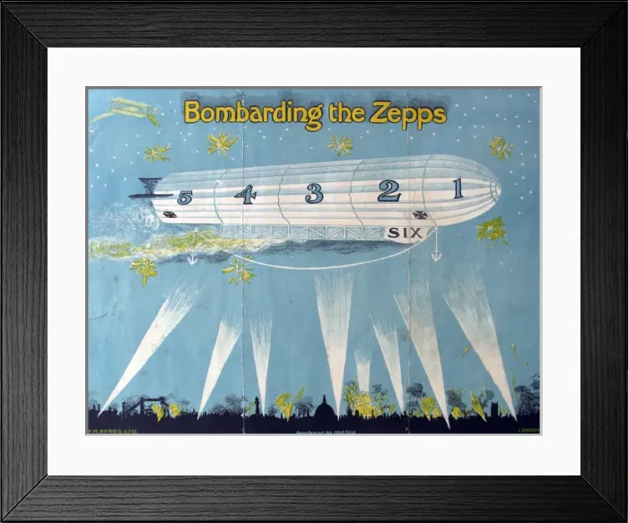 Framed Print : Bombarding the Zepps - advertising leaflet for this game Framed Print : Bombarding the Zepps - advertising leaflet for this game