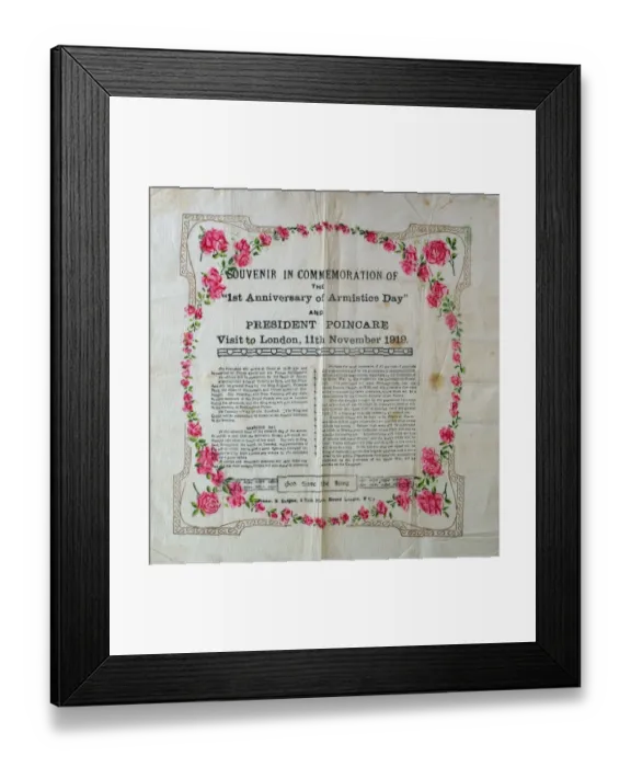Framed Print : Commemorative Serviette - First Anniversary of Armistice Framed Print : Commemorative Serviette - First Anniversary of Armistice