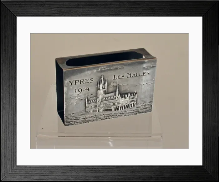 Framed Print : Silver matchbox holder engraved Ypres - Les Halles