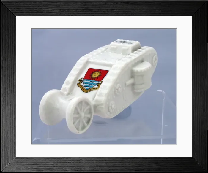 Framed Print : A Willow Art (Longton) china model of a British tank Framed Print : A Willow Art (Longton) china model of a British tank
