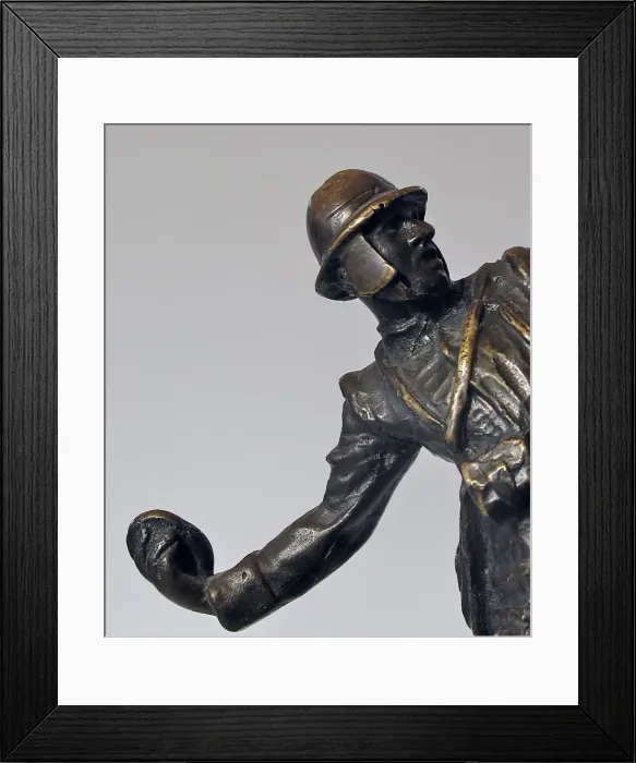 Framed Print : Bronze figure of an Italian bomber wearing Farina helme Framed Print : Bronze figure of an Italian bomber wearing Farina helme