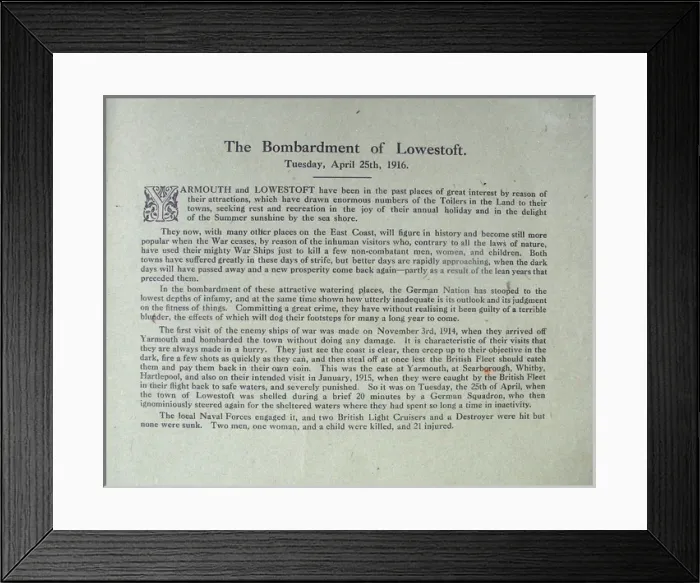 Framed Print : Bombardment of Lowestoft by the Germans Framed Print : Bombardment of Lowestoft by the Germans