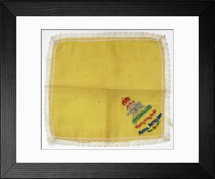 Framed Print : Lace handkerchief with badge of the Royal Artillery Framed Print : Lace handkerchief with badge of the Royal Artillery