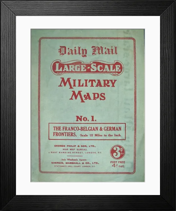 Framed Print : Two foldout Daily Mail Military Maps Numbers - WWI era