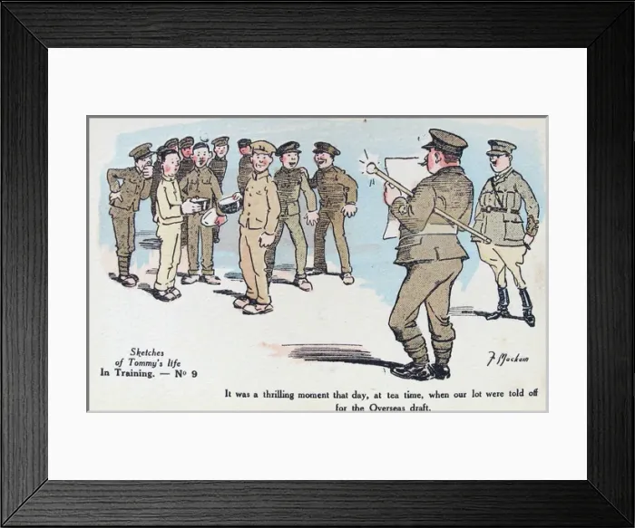 Framed Print : Sketches of Tommys Life in France - Humorous Postcards Framed Print : Sketches of Tommys Life in France - Humorous Postcards