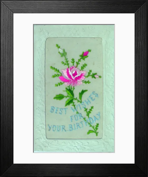 Framed Print : Silk postcard embroidered Best Wishes for Your Birthday Framed Print : Silk postcard embroidered Best Wishes for Your Birthday