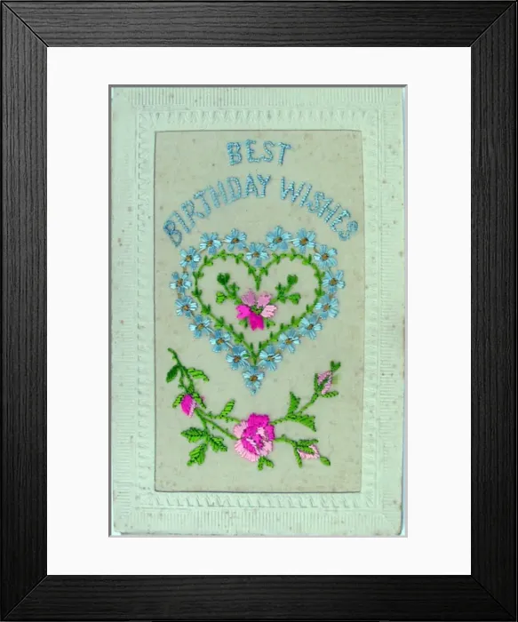 Framed Print : Silk postcard embroidered Best Birthday Wishes Framed Print : Silk postcard embroidered Best Birthday Wishes