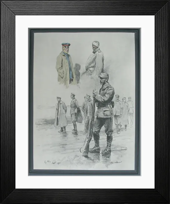 Framed Print : A study of German prisoners being guarded by French sentry Framed Print : A study of German prisoners being guarded by French sentry