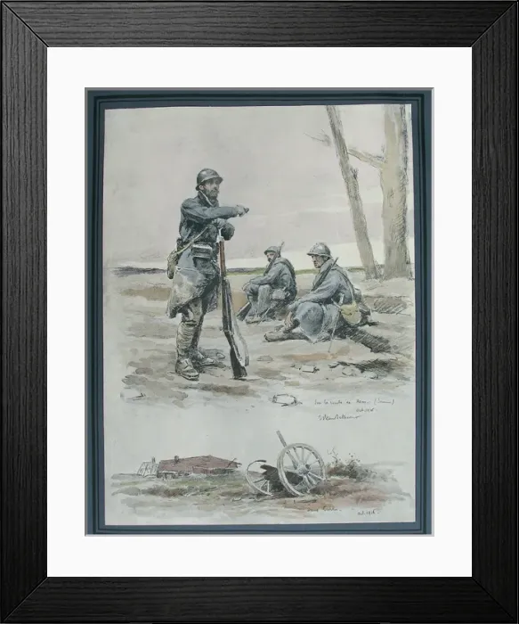 Framed Print : French Infantry and damaged wagon, Curlu Framed Print : French Infantry and damaged wagon, Curlu
