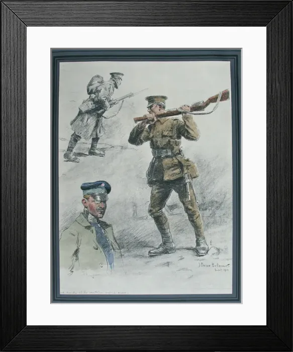 Framed Print : Studies of two Tommies and a captured German Officer Framed Print : Studies of two Tommies and a captured German Officer