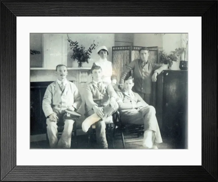 Framed Print : A group of Tommies and two nurses relaxing in the garden Framed Print : A group of Tommies and two nurses relaxing in the garden