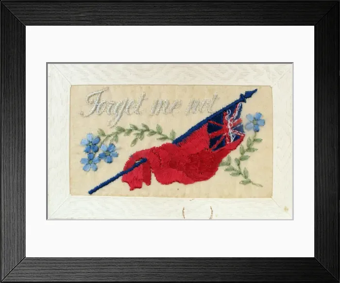 Framed Print : Silk postcard showing Union Jack - Forget Me Not Framed Print : Silk postcard showing Union Jack - Forget Me Not