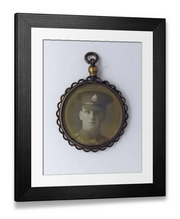 Framed Print : WWI mourning fob with two photographs Framed Print : WWI mourning fob with two photographs