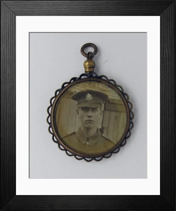 Framed Print : WWI mourning fob with two photographs Framed Print : WWI mourning fob with two photographs