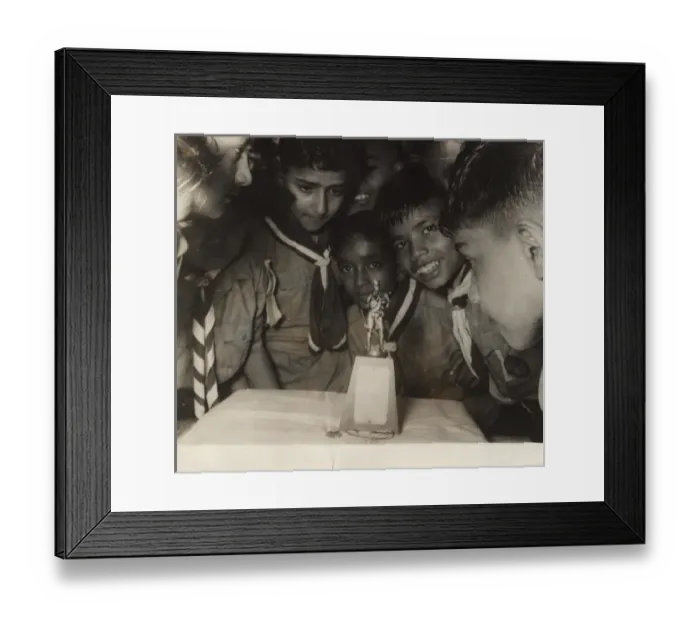 Framed Print : Burmese scouts with statue and badge Framed Print : Burmese scouts with statue and badge