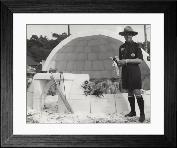 Framed Print : Canadian scout leader with igloo Framed Print : Canadian scout leader with igloo