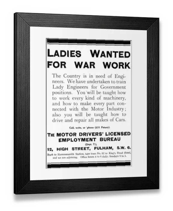 Framed Print : Women wanted for War Work, WW1 Framed Print : Women wanted for War Work, WW1