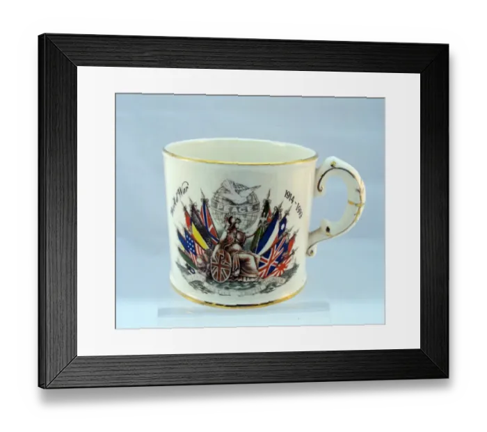 Framed Print : Crown Devon china mug with flags of the Allies Framed Print : Crown Devon china mug with flags of the Allies