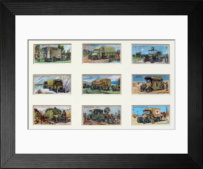 Framed Print : WWI Wills cigarette cards depicting military vehicles Framed Print : WWI Wills cigarette cards depicting military vehicles