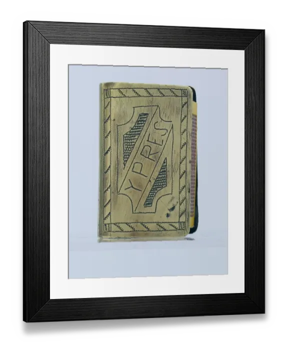 Framed Print : WWI matchbox cover engraving - Ypres and a floral pattern Framed Print : WWI matchbox cover engraving - Ypres and a floral pattern