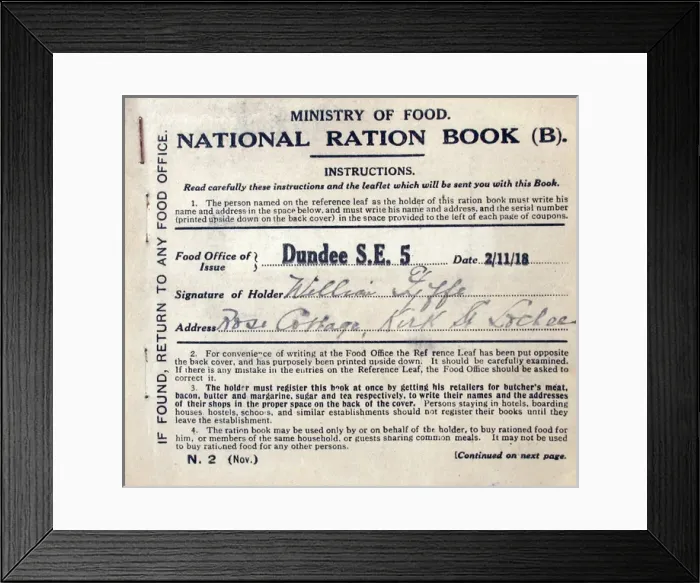 Framed Print : A Ministry of Food National Ration Book - WWI Framed Print : A Ministry of Food National Ration Book - WWI