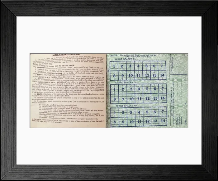 Framed Print : A Ministry of Food National Ration Book - WWI