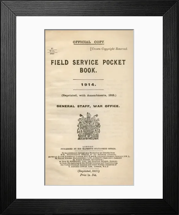 Framed Print : Field Service Pocket Book - 1914 Framed Print : Field Service Pocket Book - 1914
