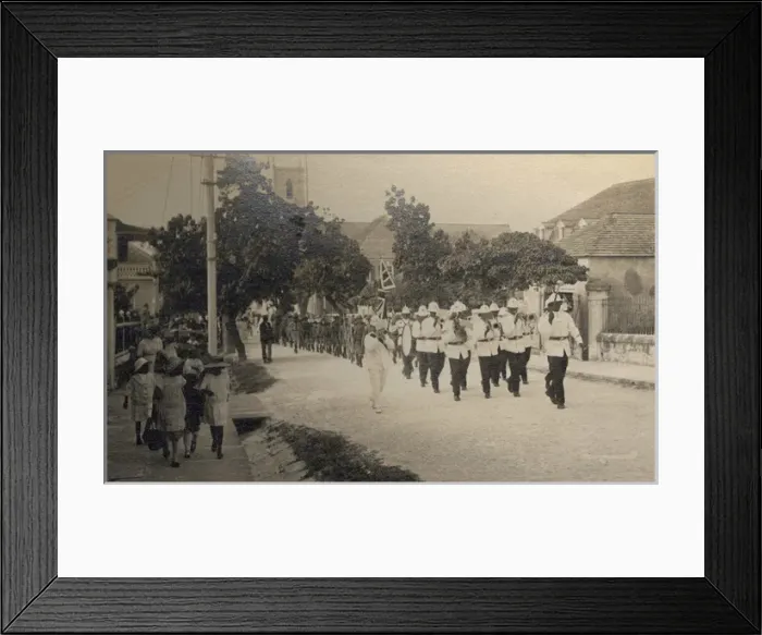 Framed Print : Bahamas scouts marching behind band Framed Print : Bahamas scouts marching behind band