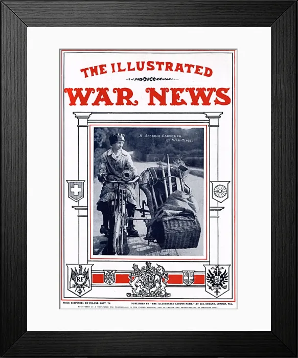 Framed Print : Illustrated War News front cover - a woman gardener, WW1 Framed Print : Illustrated War News front cover - a woman gardener, WW1