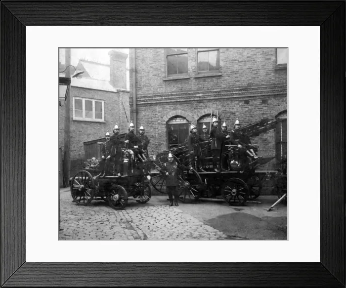 Framed Print : Firefighters with two fire engines Framed Print : Firefighters with two fire engines