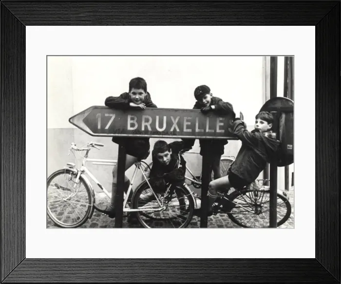 Framed Print : Belgian boy scouts with road sign Framed Print : Belgian boy scouts with road sign