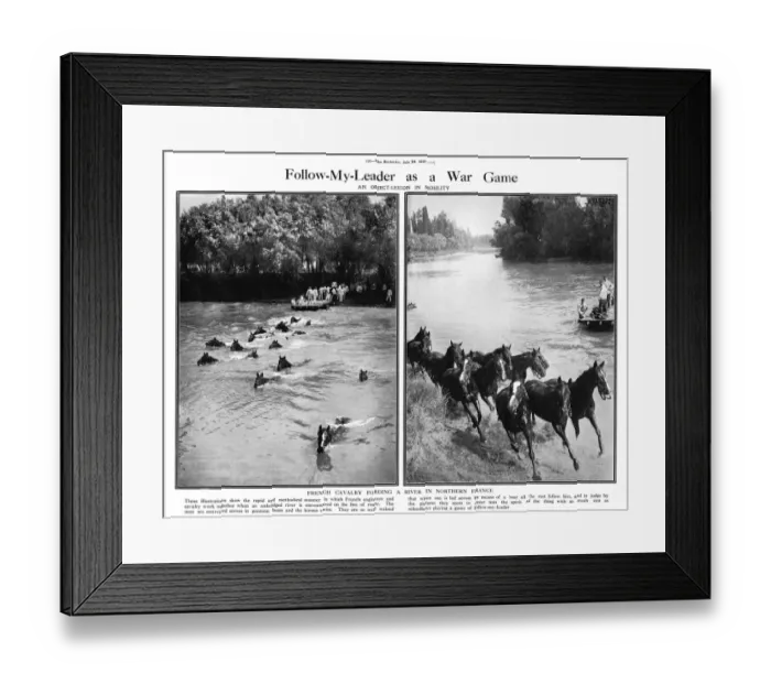 Framed Print : French cavalry fording a river in Northern France, WW1