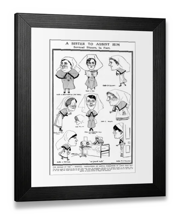 Framed Print : Nursing caricatures by Fred May, WW1 Framed Print : Nursing caricatures by Fred May, WW1