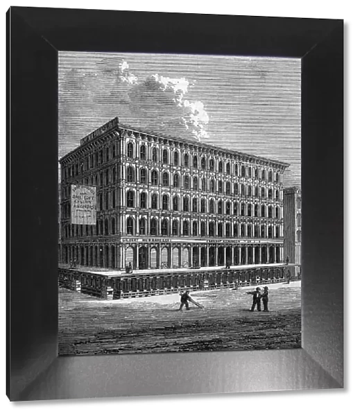 Raising a house in Chicago, 1871