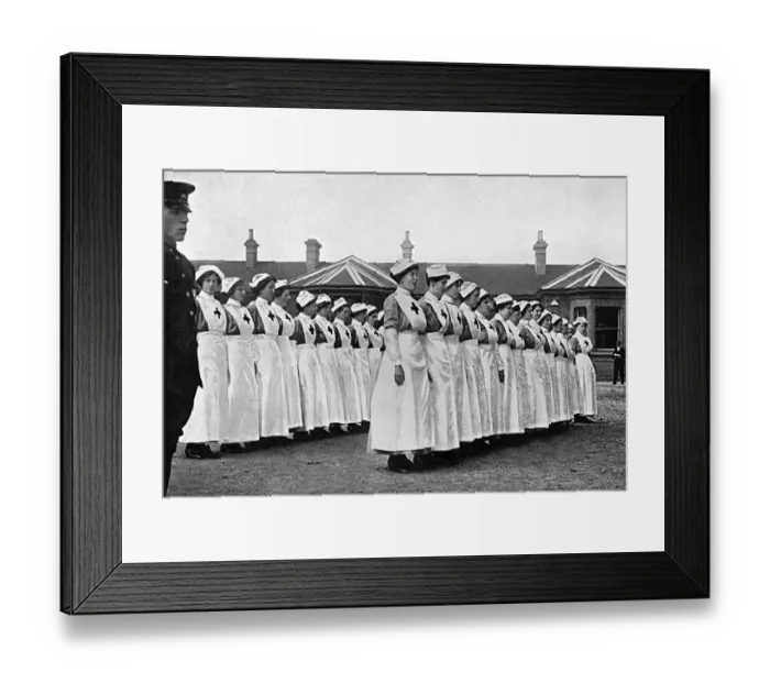 Framed Print : Red Cross nurses on parade in Harwich during World War I Framed Print : Red Cross nurses on parade in Harwich during World War I